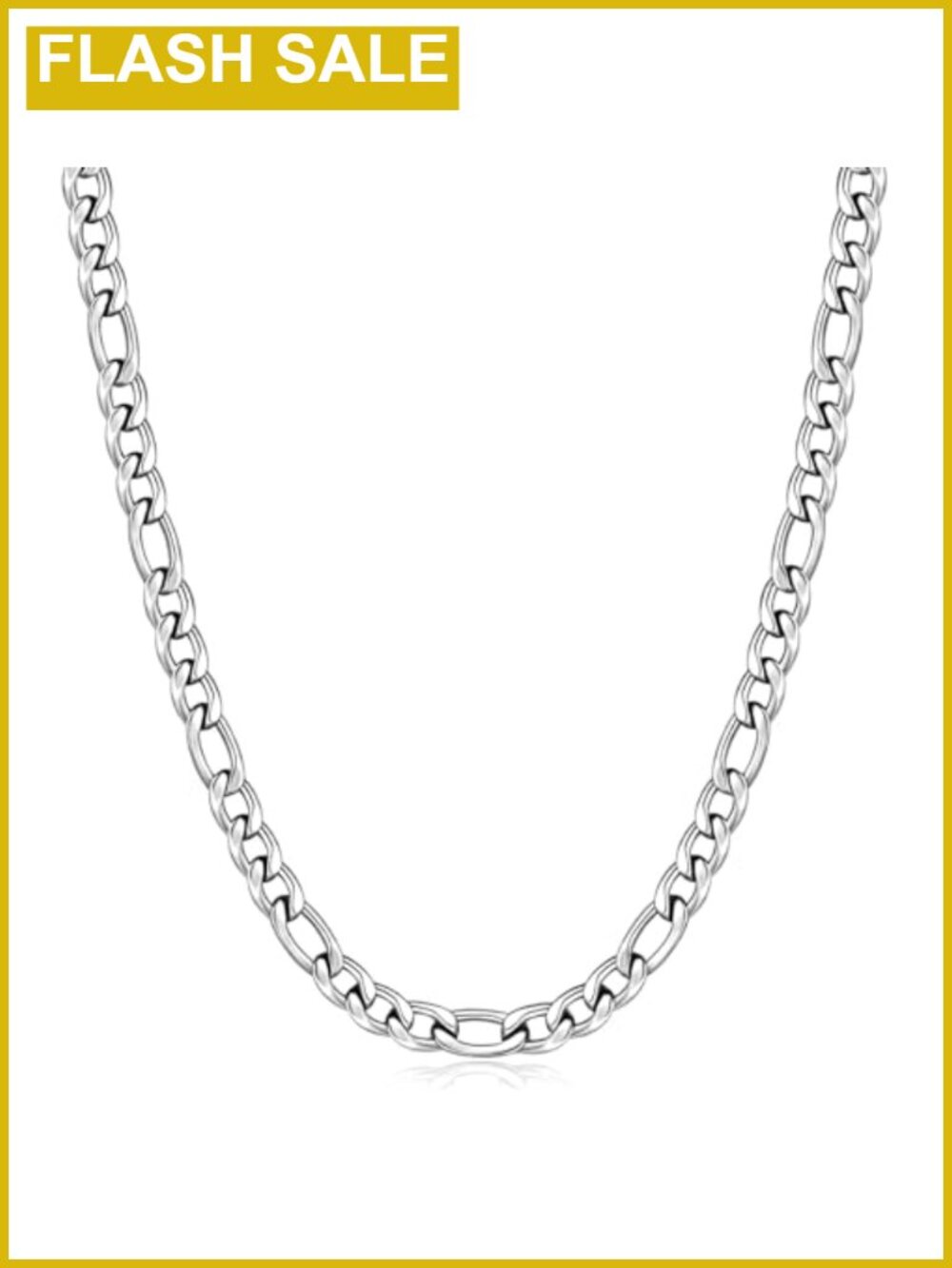 Men's Figaro Chain Necklace 316L Stainless Steel Lobster Clasp 24 Inch